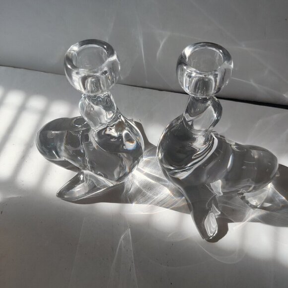 Viking Clear Glass Seal Candleholders. MCM, Looks like an Ice Sculpture 7 1/2 in - Picture 5 of 5